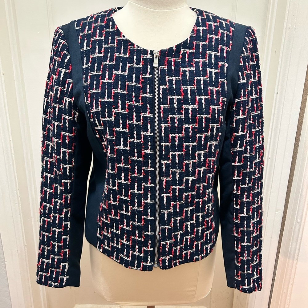 H&M Navy and Red Geometric Blazer